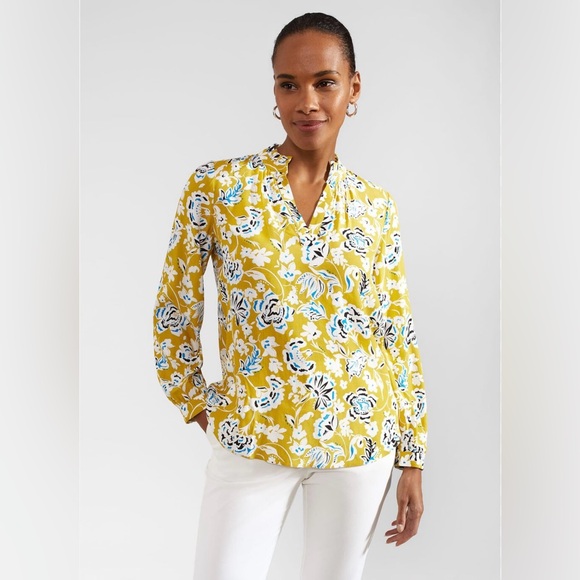 J. Crew Tops - J. Crew Long Sleeve Floral Blouse Yellow Size Small